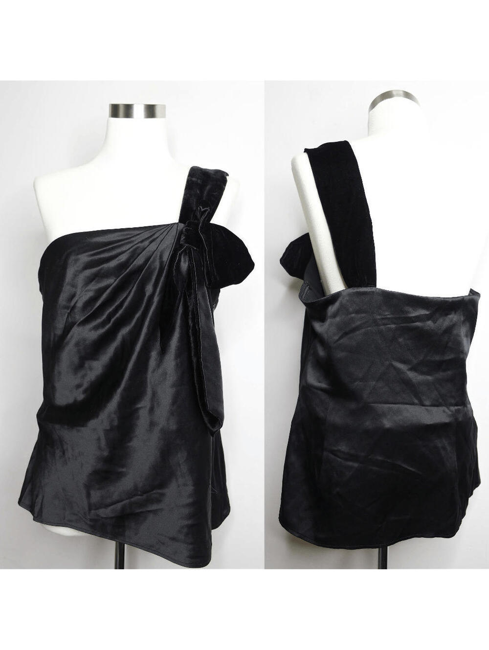 Ann Taylor Black Satin Velvet One Shoulder Evening Blouse - 12